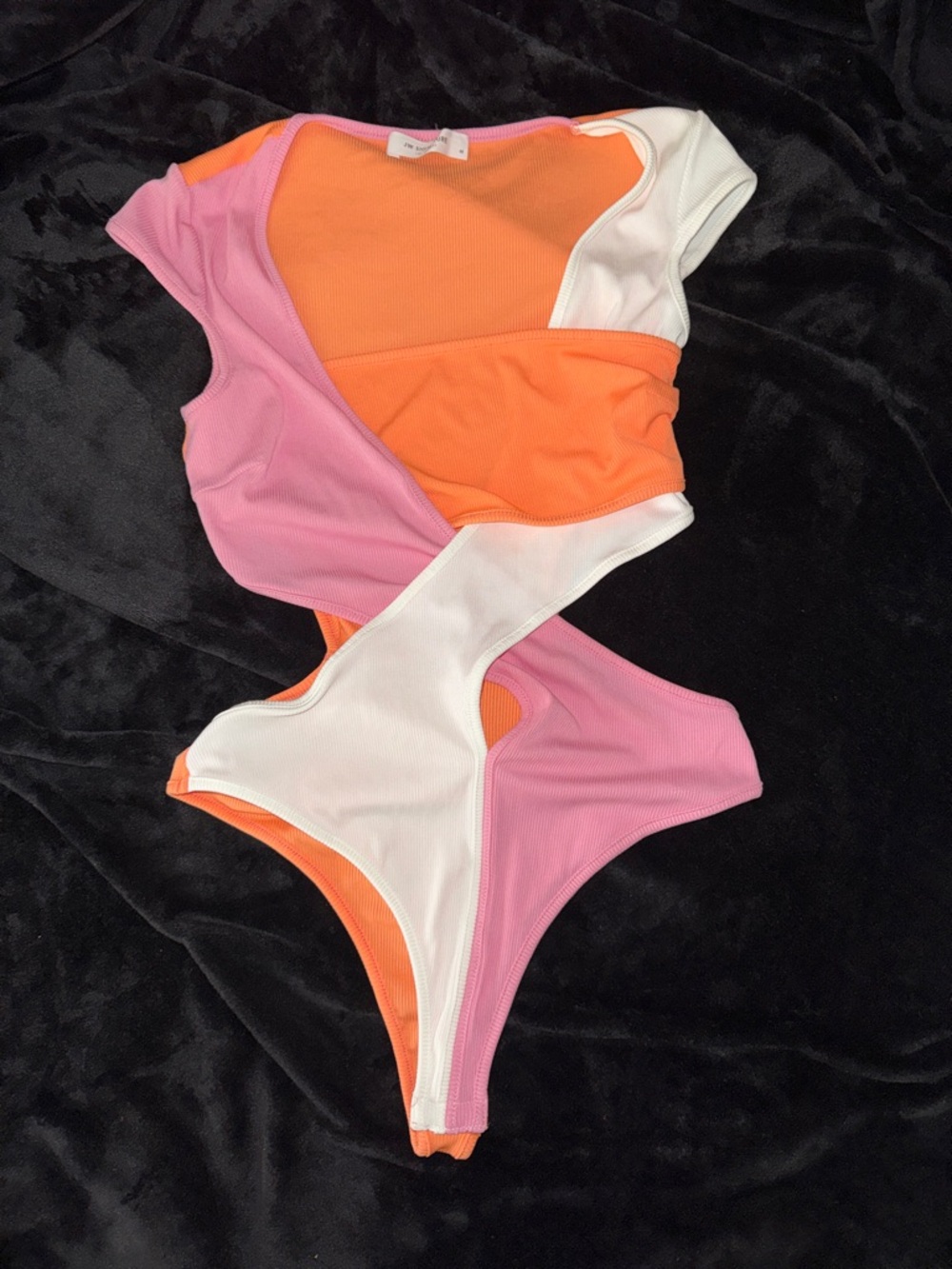 Colorblock One-Shoulder Bodysuit - Pink, Orange & White